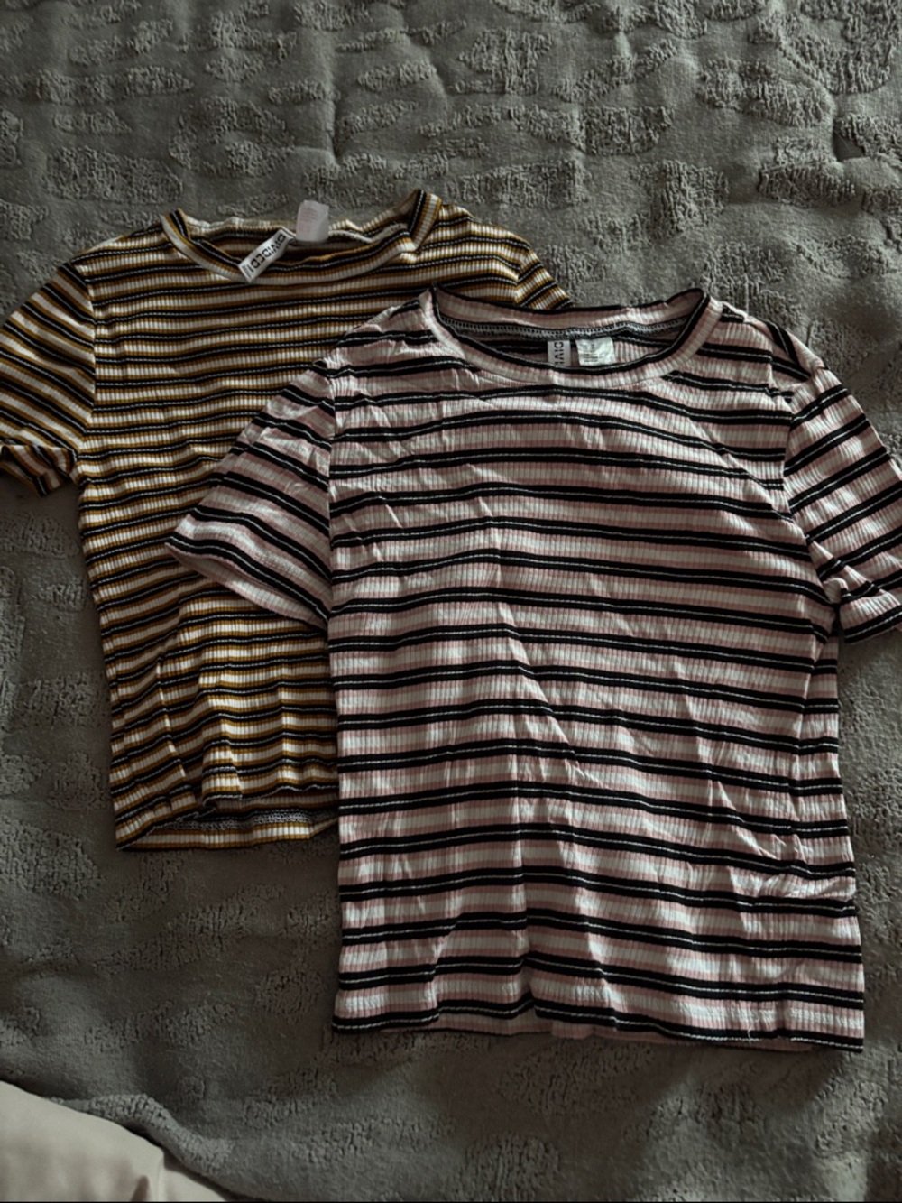 H&M Striped Ribbed Tee Set - Pink & Yellow Stripes